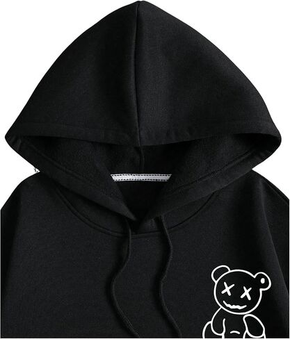SHENHE Men's Loose Fit Bear Embroidery Long Sleeve Thermal Hooded Sweatshirt Hoodie Tops in Saudi Arabia