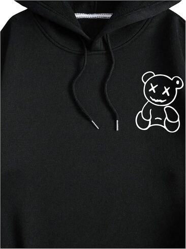 SHENHE Men's Loose Fit Bear Embroidery Long Sleeve Thermal Hooded Sweatshirt Hoodie Tops in Saudi Arabia