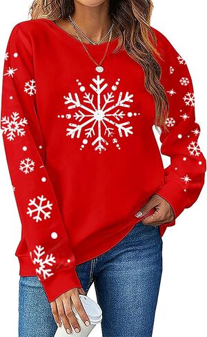 YALUCOR Women Christmas Sweatshirt Snowflake Christmas Pullover Tops Casual Xmas Long Sleeve Tee Sweatshirt in Kuwait