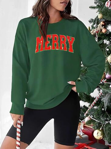 YALUCOR Women Christmas Sweatshirt Snowflake Christmas Pullover Tops Casual Xmas Long Sleeve Tee Sweatshirt in Kuwait