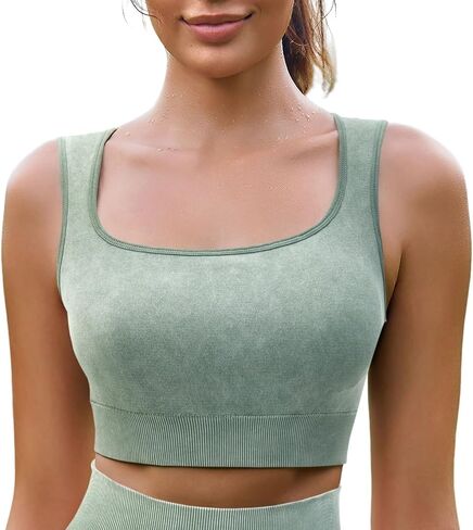 Fisoew Womens Workout Yoga Bras Wirefree Medium Support Padded Gym Running Crop Tank Top in Saudi Arabia