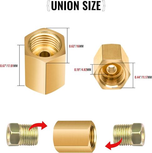 Brake Line Fittings for 1/4 inch Brake Line Tube, 7/16-24 Threads, 15 Pieces (5 Unions, 10 Nuts) in Saudi Arabia