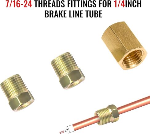 Brake Line Fittings for 1/4 inch Brake Line Tube, 7/16-24 Threads, 15 Pieces (5 Unions, 10 Nuts) in Saudi Arabia