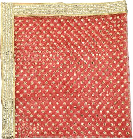 Decorative Mat Aasan Chunari Backdrop Artificial Silk Pooja Cloth Chunni Indian Traditional Festival New Year Decoration MATA Ki Chunri for Statue Chowki Aasan Mat(Size:-36 Inche x 36 Inche)(Red) in Kuwait