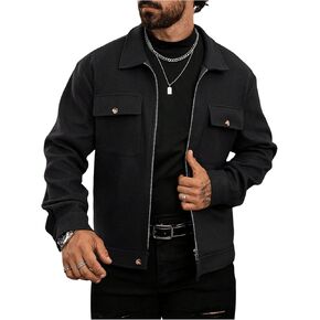 SOLY HUX Men's Zip Up Long Sleeve Jackets Collared Neck Outerwear Coat with Pockets