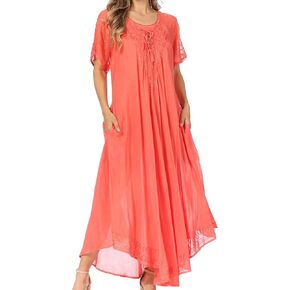 Sakkas Egan Long Embroidered Caftan Dress/Cover Up with Embroidered Cap Sleeves
