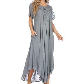 Sakkas Egan Long Embroidered Caftan Dress/Cover Up with Embroidered Cap Sleeves in Kuwait