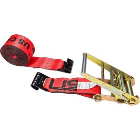 US Cargo Control 4 Inch Flat Hook Ratchet Strap, 4 Inch x 30 Foot, Red Heavy Duty Ratchet Straps with Black Flat Hooks, 5,400 lbs. Working Load Limit, Tie Down Straps for Flatbed Trailer