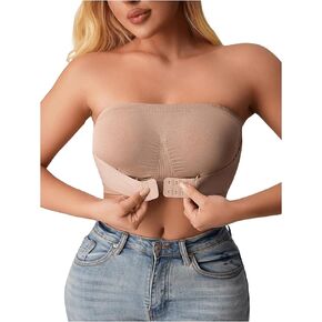 MakeMeChic Women's Front Closure Bra Strapless No Underwire Bralette Unlined Bras Tube Top