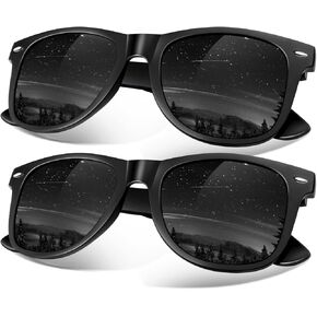 Sunier Polarized Sunglasses for Men and Women Eyewear, UV400 Lens Retro Classic Square Shades 2 Pack,SR003