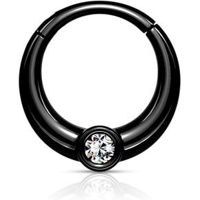 Pierced Owl 16GA 316L Stainless Steel CZ Crystal Center Rounded Thick Hinged Segment Clicker Ring