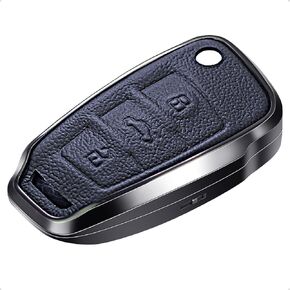 Black Leather and Aluminum Frame Smart Key Case Cover Compatible Audi A1 A3 A4 A5 A6 A8 Q3 Q5 Q7 R8 RS4 S3 S4 S5 S6 S8 TT 3 Button Keyless Car Remote Accessory
