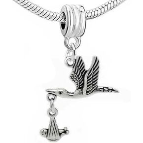 Flying Stork Charm Bead – Dangle Spacer for Snake Chain Bracelets, Compatible with European Jewelry, 4.5mm Slide-On Core