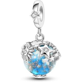 CYCUFF 925 Sterling Silver Charms Suitable for Bracelet Pendants Beads, Charm Necklaces Jewellery Gift for Women Family Friends (Luminous Glazed Planet Charm)
