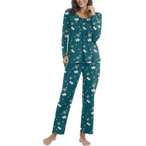POPYOUNG Fall Winter Women's Pajama Set Soft Long Sleeve 2 Piece Sleepwear Loungewear Pjs Sets with Pockets