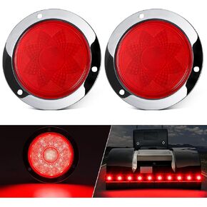 Partsam 2Pcs 4 Inch Round LED Trailer Lights Yellow/Amber Lotus Pattern with Strobe Function Warning Turn Signal Running Tail Light Lamps Chrome Bezel Waterproof Connector 12V IP65