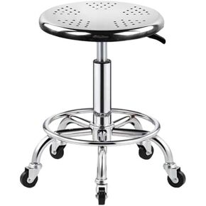 Rolling Stool, Stainless Steel Workbench Stool, Adjustable Swivel Stool Medical 5 Wheels, 304 Stainless Steel Structure Laboratory Stool Round Pad, Load Capacity 400 lbs (Silver)