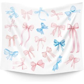 WAITPI Pink Blue Coquette Bow Hanging Wall Tapestry for Girls Bedroom Aesthetic, Trendy Cute Wall Tapestries Hanging for Teens Girls Room Dorm Playroom Decor 50x60 inches