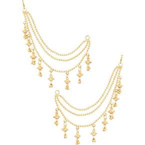 Efulgenz Indian Traditional Ear Chains for Earring support Indian Bridal Jewelry for Wedding Gold Tone Indian Jewelry for Women Layered Jhumka Tassels Charms Ear Support Chain Hair Accessory