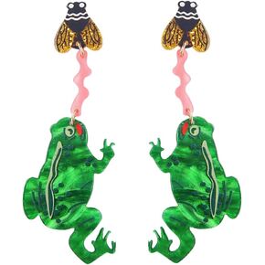 Creative Acrylic Frog Dangle Earrings for Women Lightweight Cute Summer Green Animal Eatting Insect Statement Drop Dangling Earrings Exaggerated Fun Halloween Theme Party Jewelry (Moth)