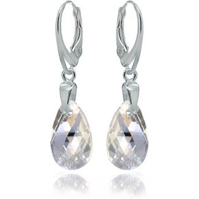 Sterling Silver 925 Drop and Dangle Moonlight Clear Blue Leverback Sparkling Earrings Dazzling with Imitation of Crystals