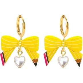 Teacher Earrings for Women Pencil Bow Earrings Pencil Earrings for Teachers Funny Pencil Shaped Bow Dangle Earrings Trnedy Preppy Earrings Cute Back to School Teacher Jewelry