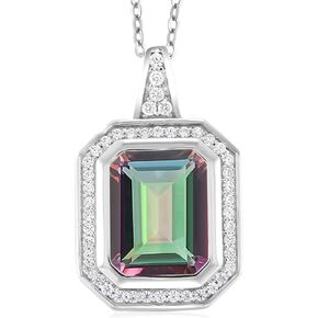 Gem Stone King 11X9MM Emerald Cut Gemstone Birthstone Pendant Necklace For Women | 925 Sterling Silver | With 18 Inch Silver Chain
