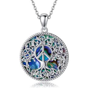 ONEFINITY Peace Sign Necklace 925 Sterling Silver Tree of Life Peace Pendant Necklace Peace Sign Jewelry for Women Men