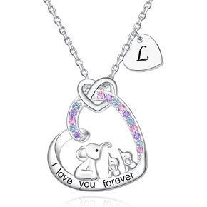 BEILIN 925 Sterling Silver Heart Elephant Pendant Necklace Dumbo women Jewelry Gifts for Mom Grandma Wife from Daughter Son