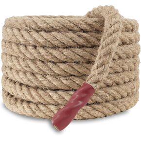 Natural Jute Manila Rope, Twisted 4 Strand Fiber Hemp Rope for Sports, Decor, Pet Toys, Crafts, Tug of War, Fitness, Indoor Outdoor Use, (1/2" x 49 ft)
