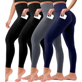 COOLOVER 4 Pack Leggings with Pockets for Women, Soft High Waisted Tummy Control Workout Yoga Pants