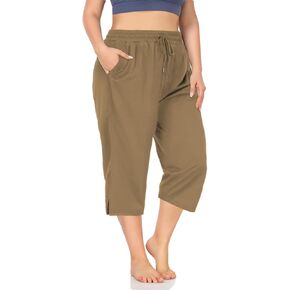 Plus Size Capri Pants for Women Loose Fit Yoga Pants with Pockets Workout Activewear Sweatpants