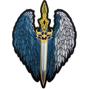 EMBROVERSE Sword with Angel Wings Back Patch - Halloween Cosplay Accessory - Embroidered Iron Sew On Large Patches - 10 x 14 inches