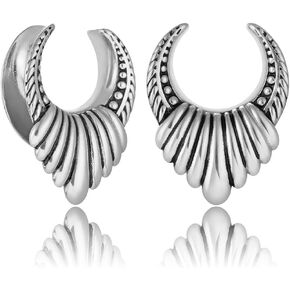 LADEMAYH 2Pcs Hypoallergenic Stainless Steel Body Jewelry Saddle Gauge Earrings Ear Plugs Gauges for Ears, Size 0g - 1 inch Ear Tunnels, Antiqued Design Ear Stretching Expander Ears Gauges