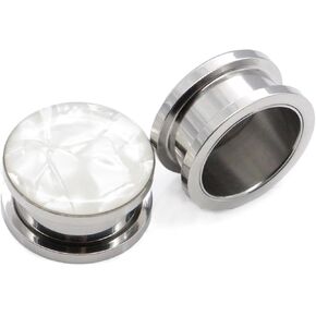 2 PCS 4mm(6G) Stainless Steel White Sea Shell Opal Conch Ear Tunnels Screw Ear Gauges Stretcher Body Piercing Jewelry for Women Men