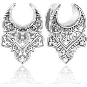 LADEMAYH 2Pcs 1/2 inch Gauges for Ears, Elegant Silver 12mm Gauges for Ears, Retro Floral 1/2 Plugs Tunnels Guages for Women, Surgical Steel Saddle Gauge Earrings