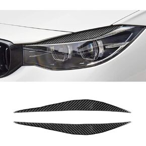 Compatible with Carbon Fiber Headlight Eyebrow Eyelid Cover Trim for BMW 3 Series 3GT F30 F34 2013 2014 2015 2016 2017 2018 2019 (2PCS Black)