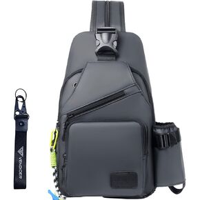 Convertible Anti-theft USB Port Sling Bag with Bottle Holder, Travel Hidden Zipper Crossbody Chest Shoulder Backpack (Black)