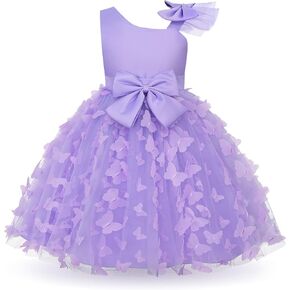Uhnice Flower Girl Dress Floral Butterfly Tulle Tutu Bowknot for Wedding Birthday Party