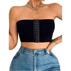 MakeMeChic Women's Front Closure Bandeau Bra Strapless Wireless Bralette Knit Comfy Bras