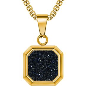 18K Gold Plated Necklace for Men Women 18K Gold Plated Stainless Steel Square/Rectangle Pendant Necklaces with Box Chain