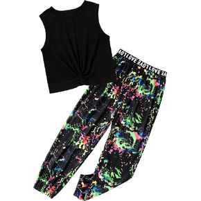 Kids Clothes Girls Twist Front Tank Top Letter Print Elastic Waist Camouflage Pants with Pockets Summer Girls Clothes