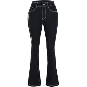High Waisted Bell Bottom Jeans for Women Embroidered Stretch Flare Jeans Blue Wide Leg Jeans
