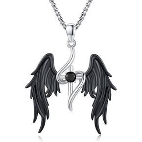 Angel Wings Necklace 925 Sterling Silver CZ Angel Wings Cross Pendant,Guardian Angel Wings Necklace Jewelry for Women Men