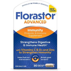 Florastor Select Immunity Boost Daily Probiotic & Immune Support Supplement for Women and Men, Saccharomyces Boulardii CNCM I-745 Plus Zinc, Vitamin C & D3 (30 Capsules)
