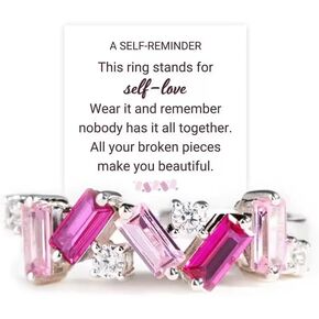 Self Love Ring for Women Beautifully Broken Ring Nobody Has It All Together Band Ring Irregular Pink Crystal Rings Jewelry for Friends