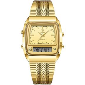 Weicam Unisex Men Women Simple Dual Display Dual Movement Analog Quartz Wristwatch Digital Couple Watches