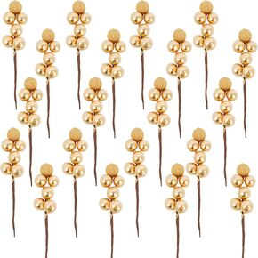 24 Pack Artificial Gold Christmas Glitter Berries Stems, Christmas Holly Berry Picks for DIY Crafts Wreath Garland Party Christmas Tree Ornaments Winter Decorations