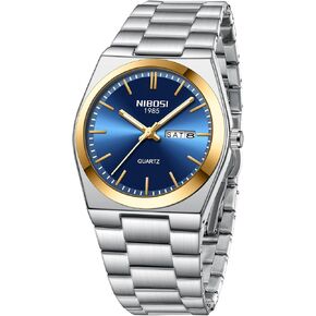 NIBOSI Mens Watches Analog Quartz Watch with Day-Date Waterproof Stainless Steel Strap Men's Wrist Watches Classic Minimalist Dainty Business Dress Designer Watches for Men