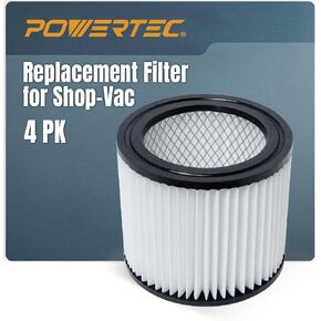 POWERTEC Cartridge Filters, for Shop Vac Replacement Filters 90398, 9039800, Fits Shop-Vac Most 4 Gallon and Less Wet/Dry Vacuum Cleaners, 1PK (75083)